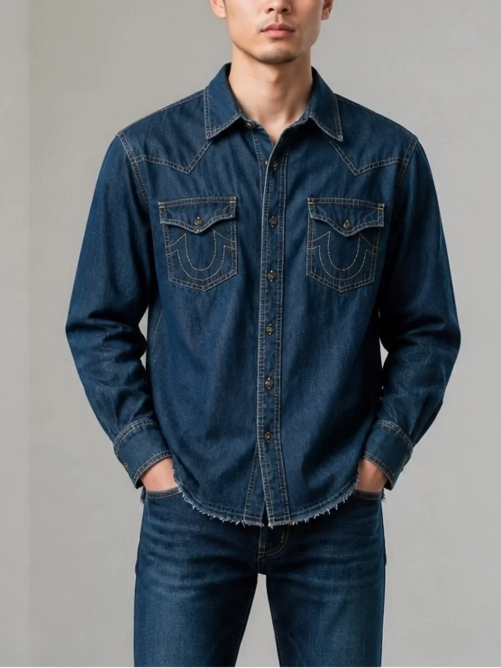 True Religion Western Denim Button Down Shirt